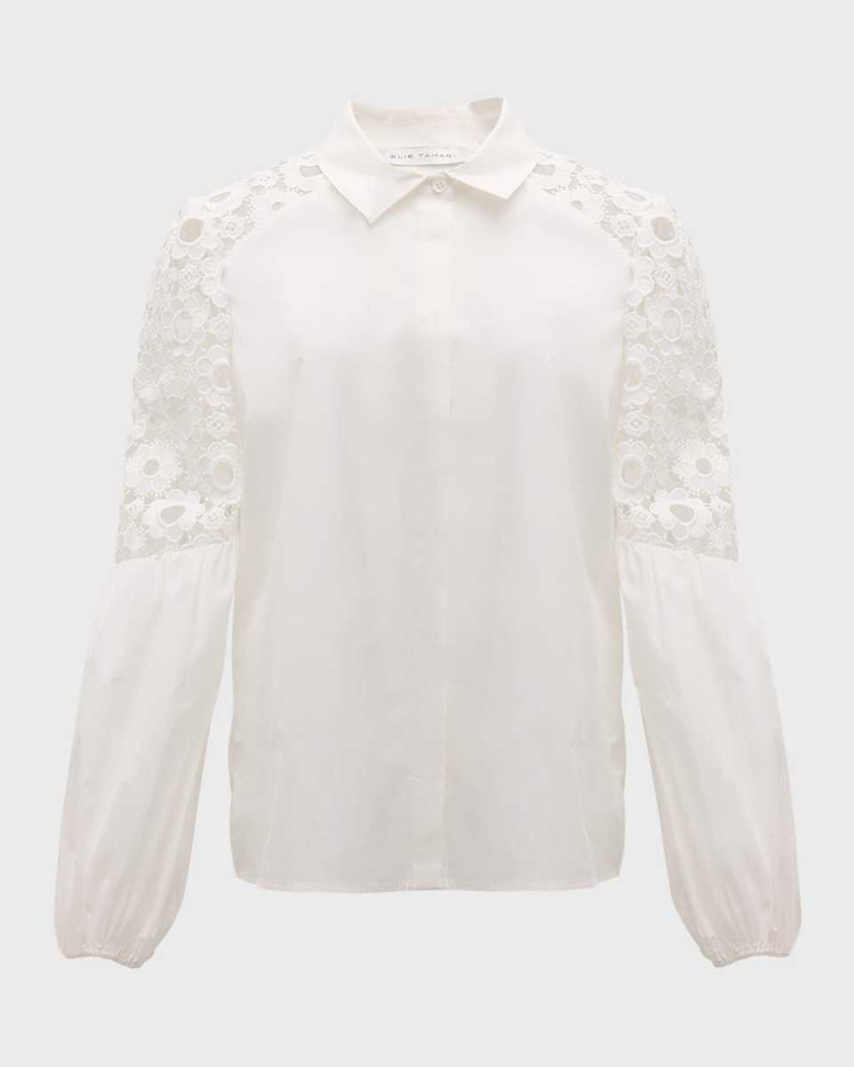 The Ellison Lace-Inset Cotton Blous